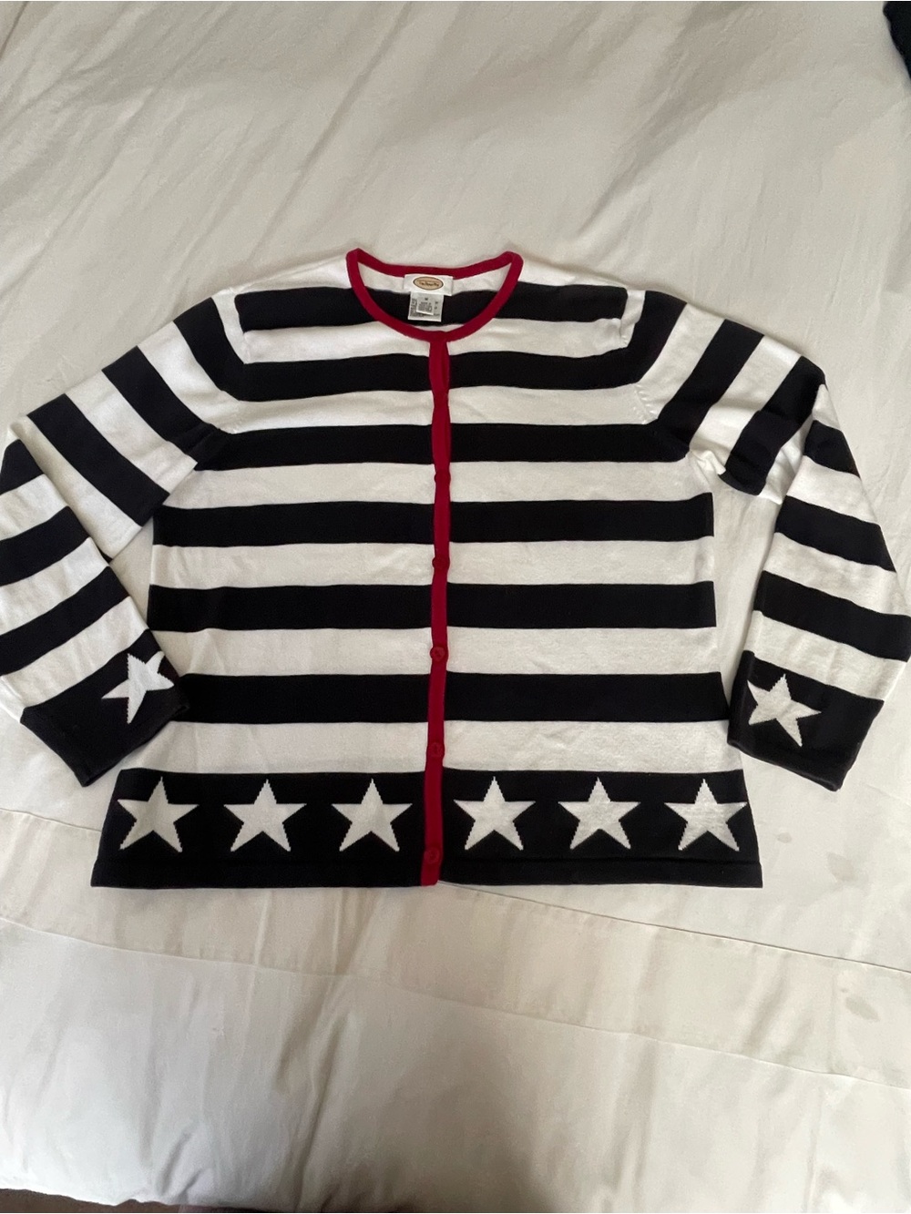 Talbots vintage patriotic stars and stripes cardigan sweater - Picture 8 of 9